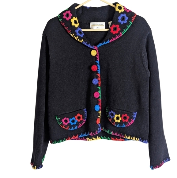 Vintage Art to Wear Colorful Embroidered Tight Knit Cardigan Women's Siz… - Picture 1 of 13